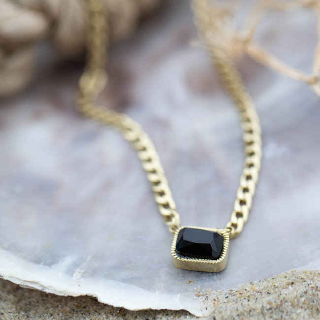 ZAG  Bijoux Goud schakelketting met zwarte steen