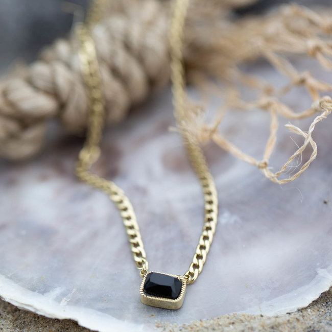 ZAG  Bijoux Goud schakelketting met zwarte steen