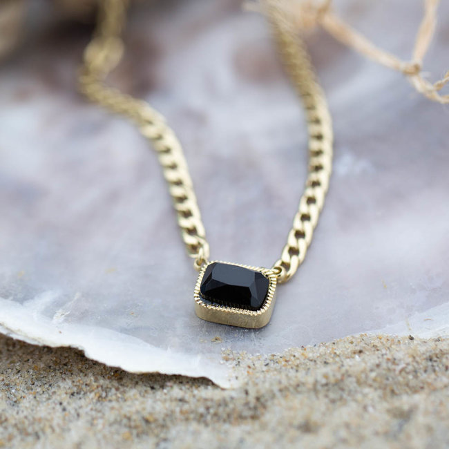 ZAG  Bijoux Goud schakelketting met zwarte steen