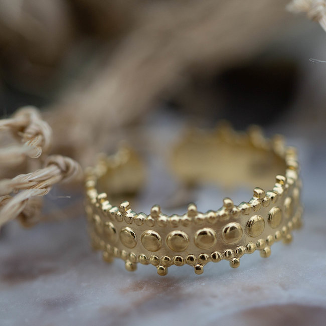 Beadle goud stalen ring met kroontje