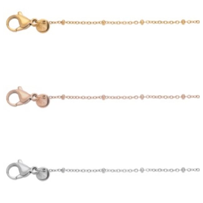 Slim ball ketting zilver, goud of rosegoud