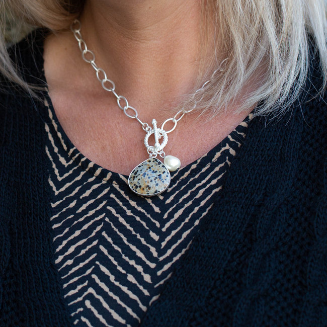 Biba Matzilver schakelketting met grote natuursteen