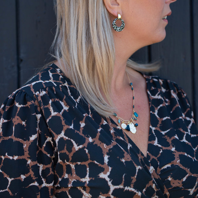 Biba Goud schakelketting met teal blauwe bedels