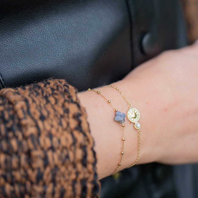 ZAG  Bijoux Goud armband met grijze labradoriet klaver