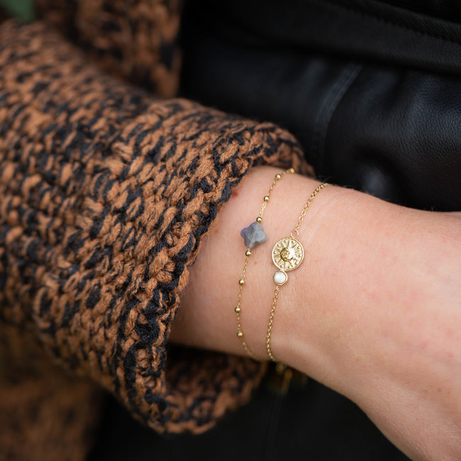 ZAG  Bijoux Goud armband met grijze labradoriet klaver