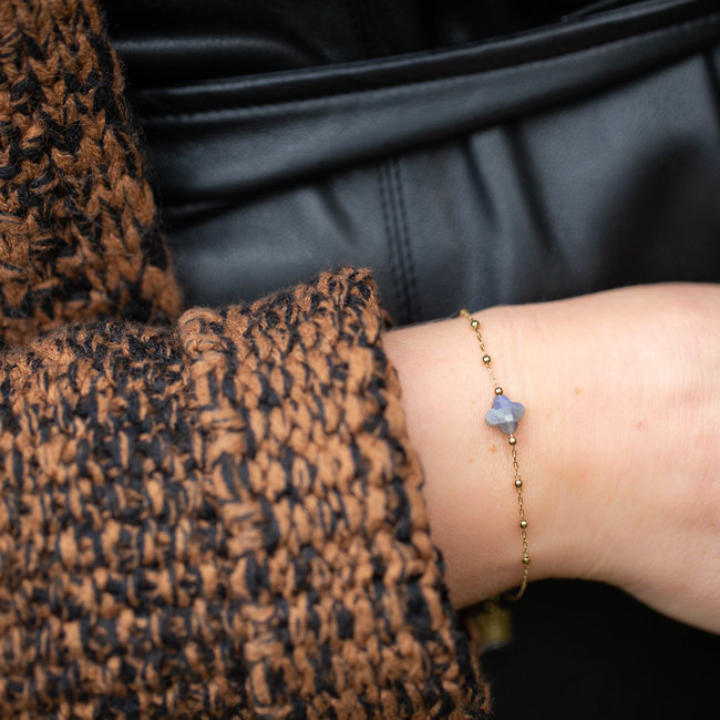 ZAG  Bijoux Goud armband met grijze labradoriet klaver