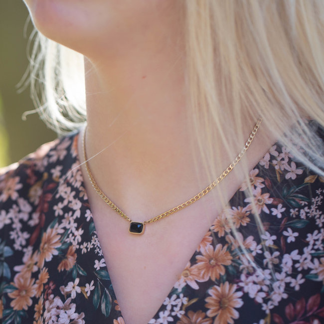 ZAG  Bijoux Goud schakelketting met zwarte steen