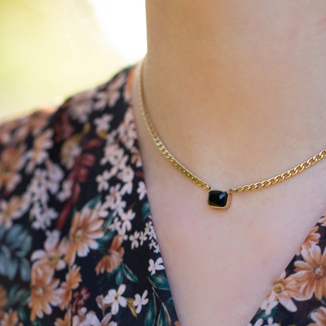 ZAG  Bijoux Goud schakelketting met zwarte steen
