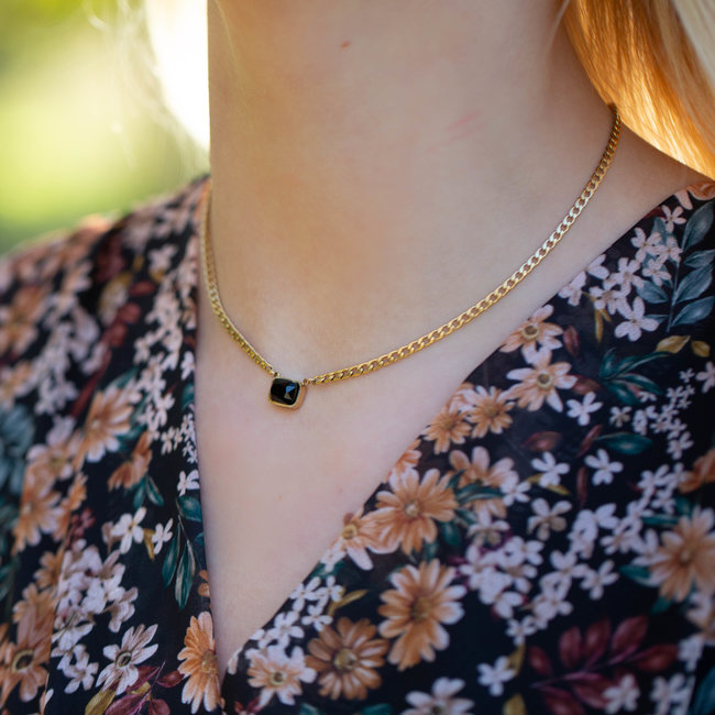 ZAG  Bijoux Goud schakelketting met zwarte steen
