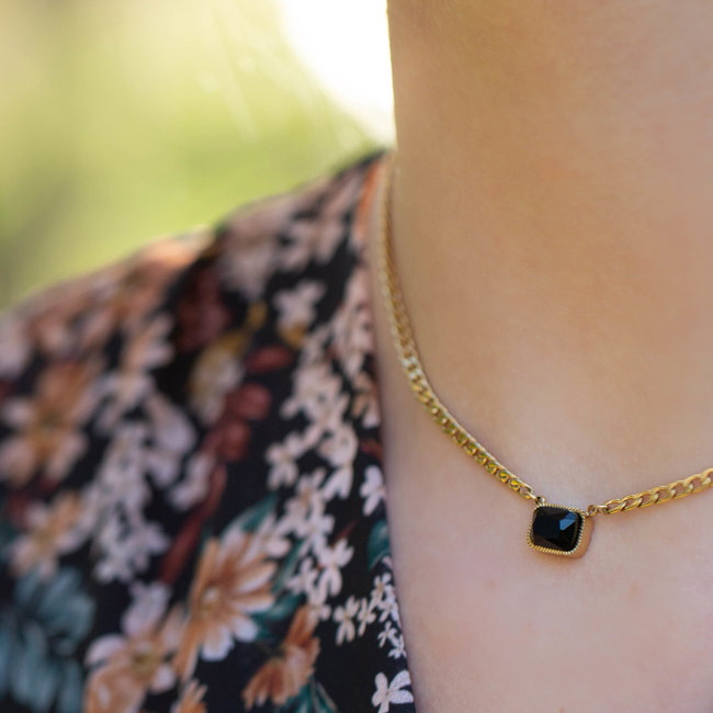 ZAG  Bijoux Goud schakelketting met zwarte steen