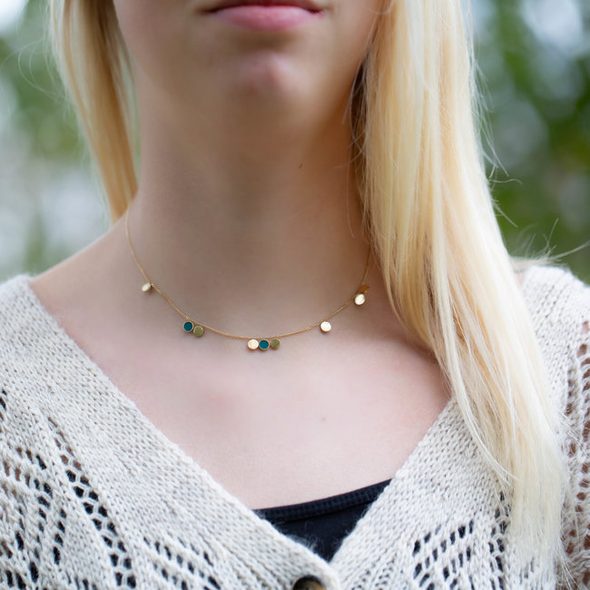 ZAG  Bijoux Goud ketting met groene en gouden muntjes