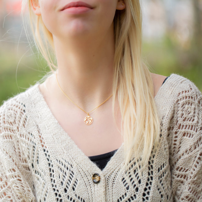 Karma ketting zilver met wereldbol  goudkleur