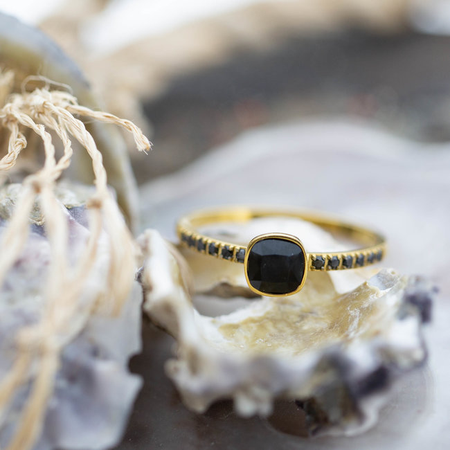 Ixxxi ring goud met zwarte steen