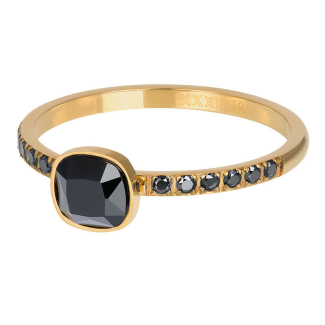 Ixxxi ring goud met zwarte steen