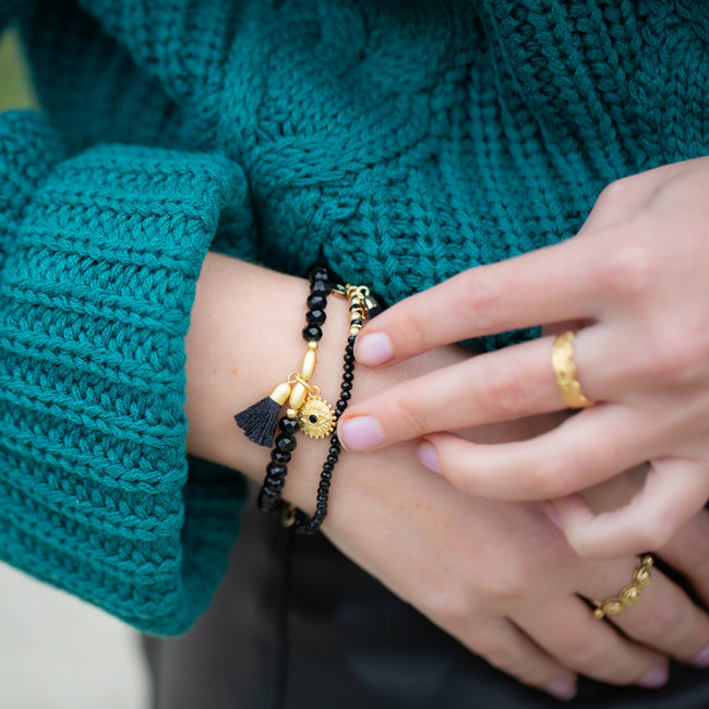Biba Kralen bandjes zwart met goud munt en kwast