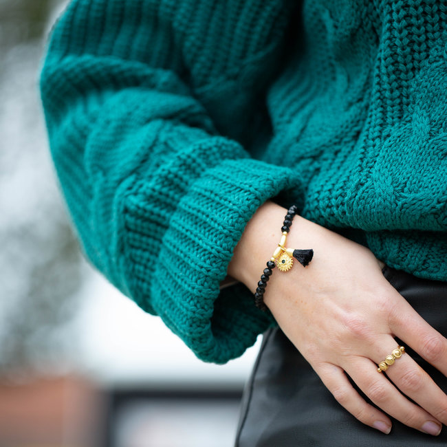 Biba Kralen bandjes zwart met goud munt en kwast