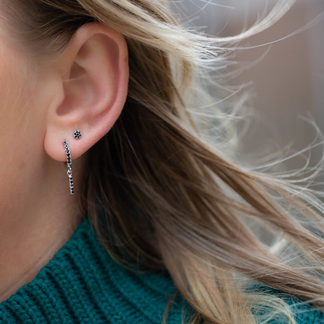 KARMA Karma Zirconia Black Hinged Hoops Symbols Tube Silver