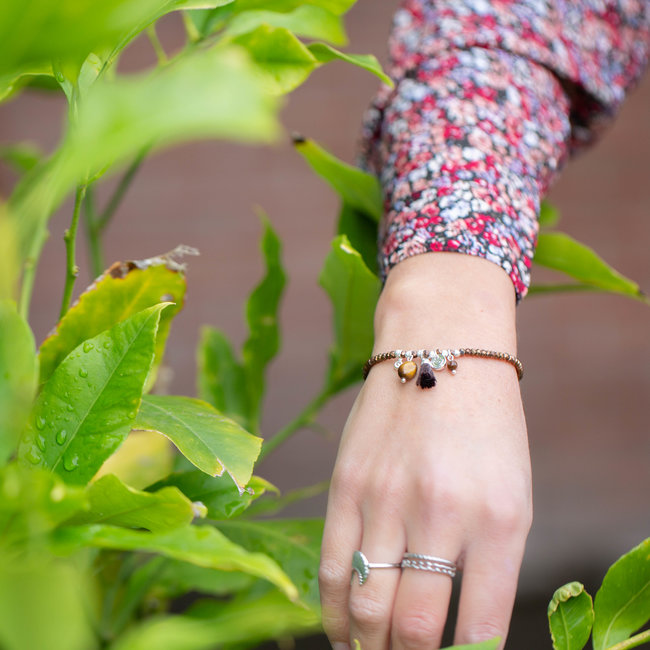 Biba Bruin facetkralen armband met kwast