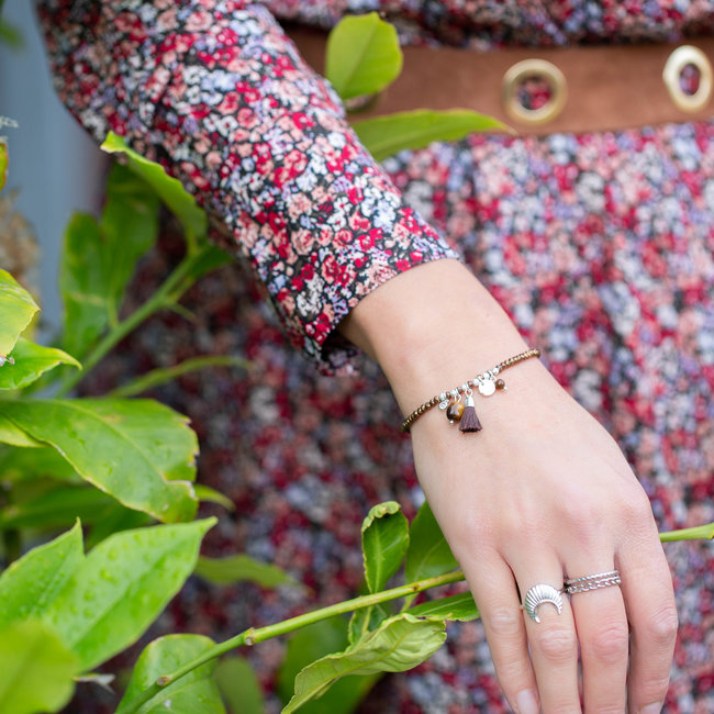 Biba Bruin facetkralen armband met kwast