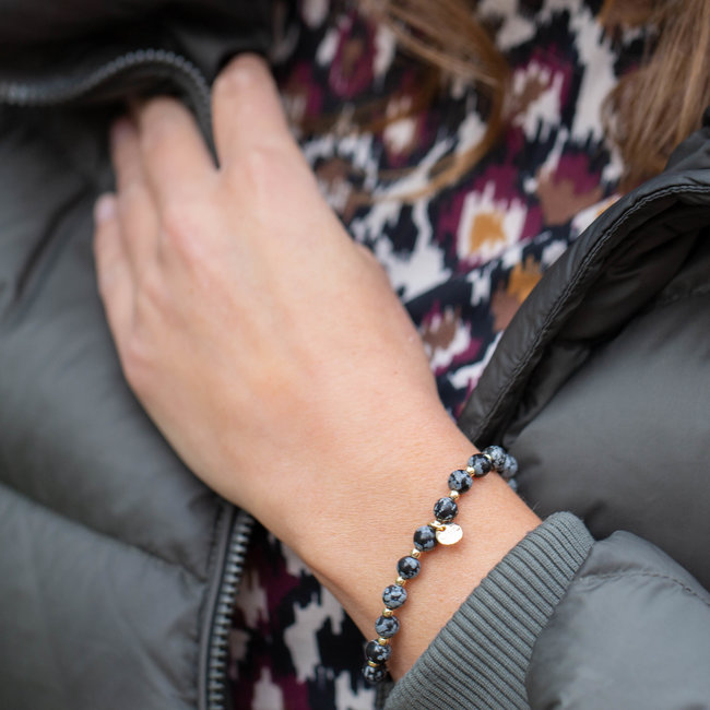 Biba Kralenarmband natuursteen zwart grijs