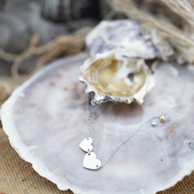 Zilver dubbele harten ketting
