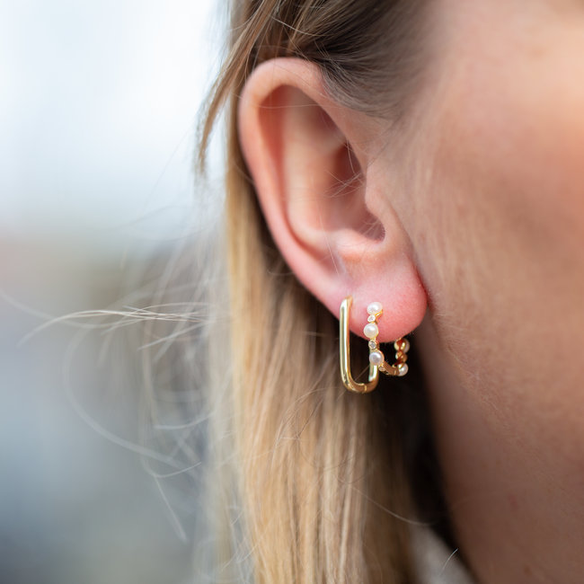 Goud oorbellen vierkant of met parels