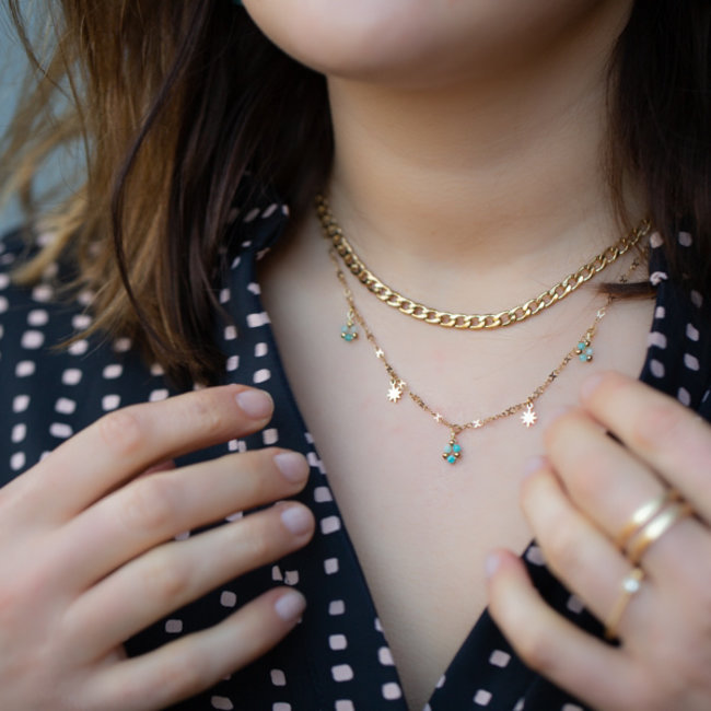 Day & Eve by Go Dutch Label Goud schakelketting of turquoise ketting