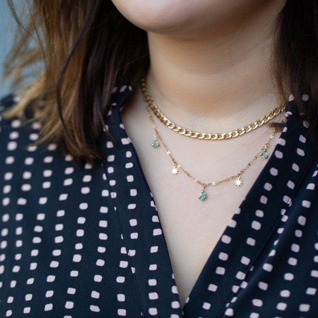 Day & Eve  Goud schakelketting of turquoise ketting