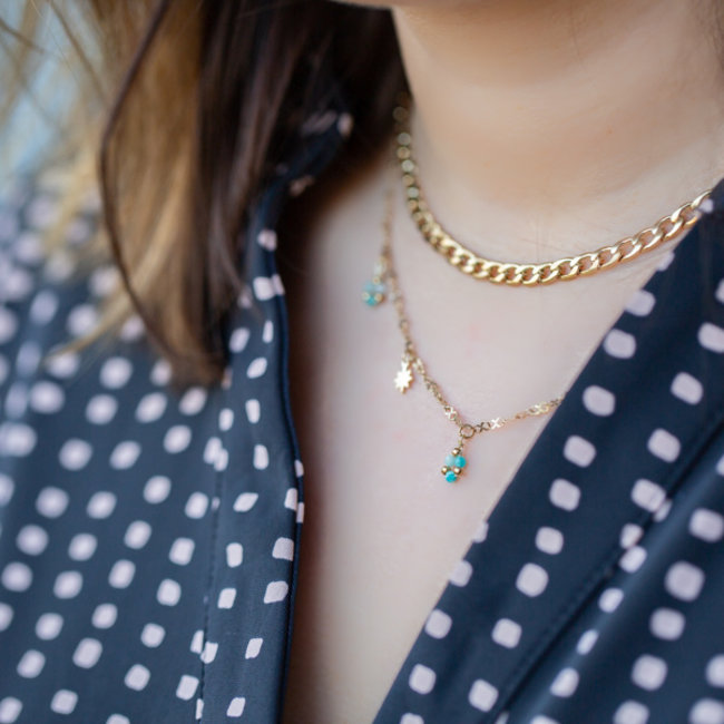 Day & Eve by Go Dutch Label Goud schakelketting of turquoise ketting