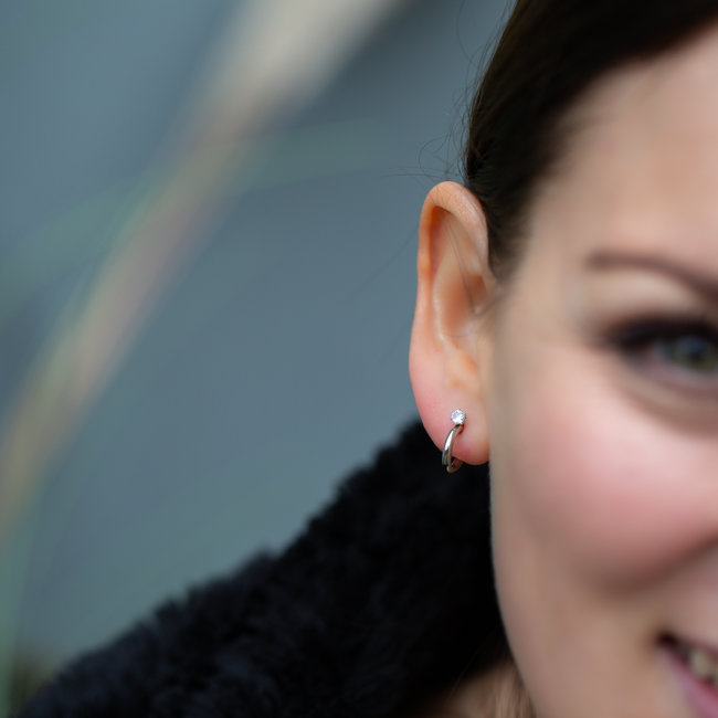 Day & Eve by Go Dutch Label Zilver creolen met crystal steentje