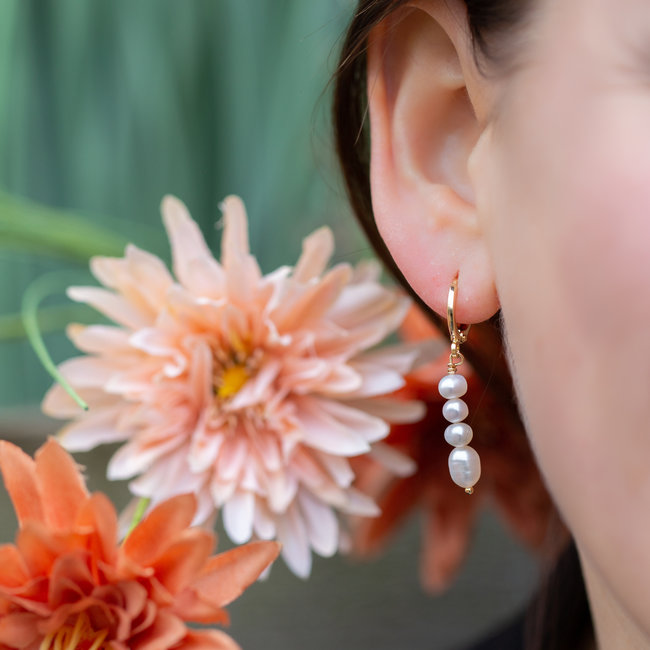 Biba Goud oorbellen met witte parels