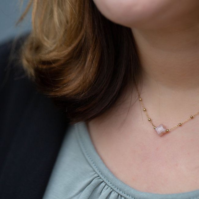ZAG  Bijoux Nude oudroze klaver ketting goud
