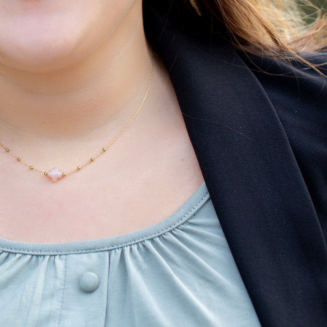 ZAG  Bijoux Nude oudroze klaver ketting goud