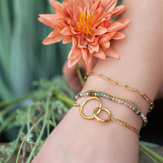 Day & Eve  Goud armbandje schakels en groene steentjes