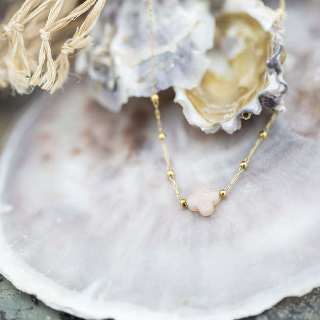 ZAG  Bijoux Nude oudroze klaver ketting goud