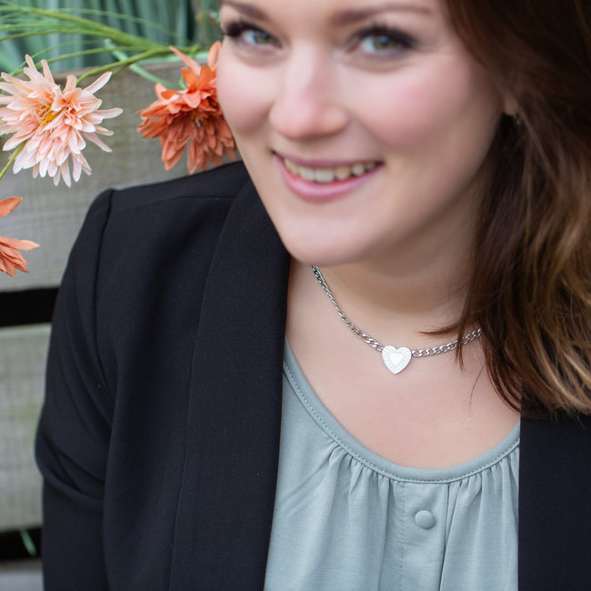 Day & Eve  Zilver schakelketting met hart en stralen