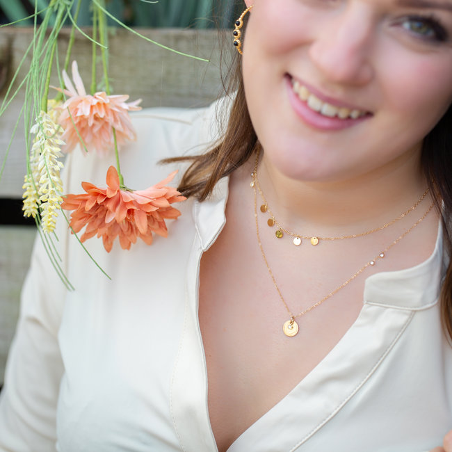 ZAG  Bijoux Dubbele gouden ketting met schakel en munt coin