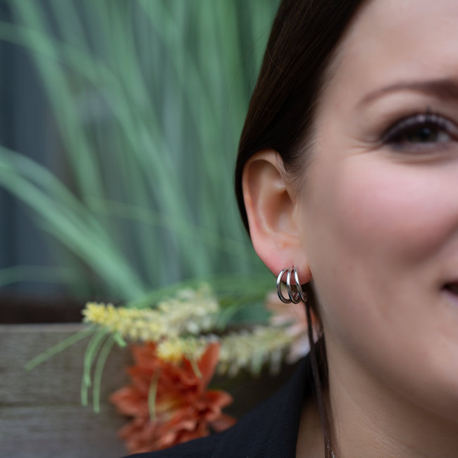 Day & Eve by Go Dutch Label Oorstekers triple hoop zilver