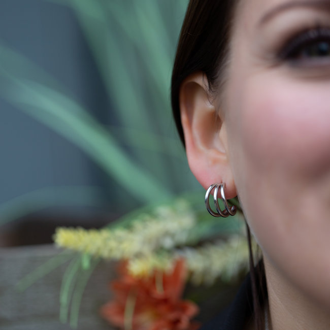 Day & Eve by Go Dutch Label Oorstekers triple hoop zilver
