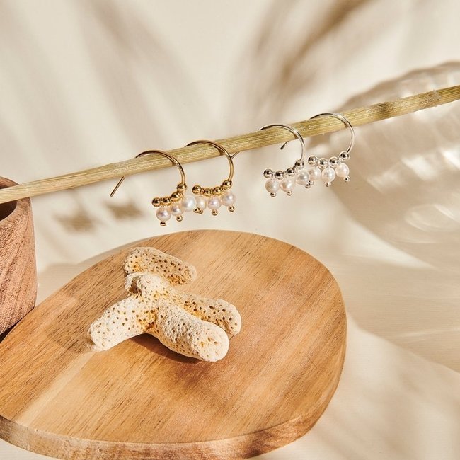 Biba Goud oorbellen met witte parels