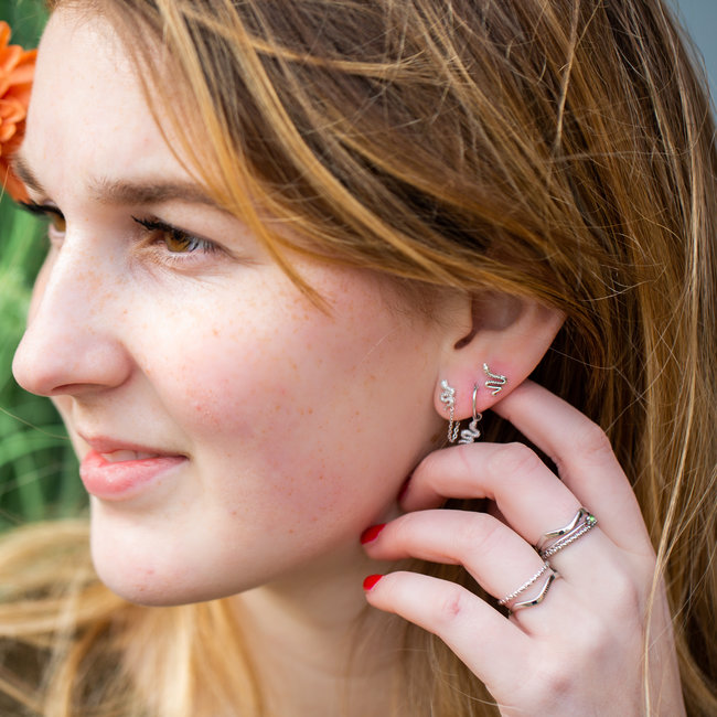 Oorstekers slang zilver met ketting