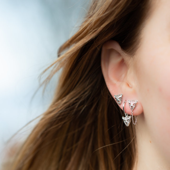 KARMA karma zilver oorbellen met ketting en tijger hoofd