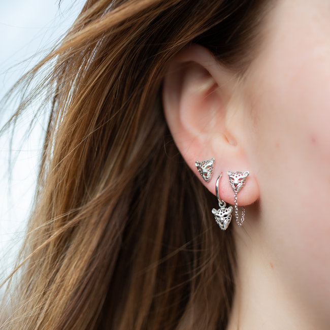 KARMA karma zilver oorbellen met ketting en tijger hoofd