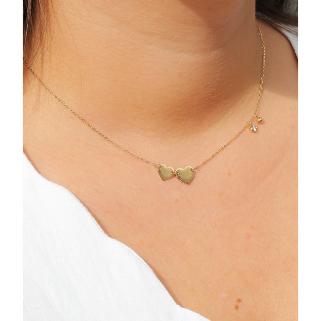 Zilver dubbele harten ketting
