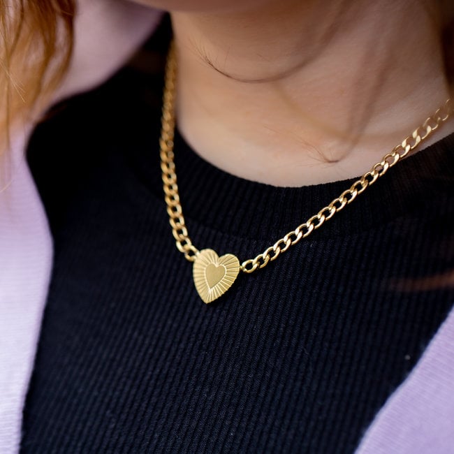 Day & Eve by Go Dutch Label Goud schakelketting met hart en stralen