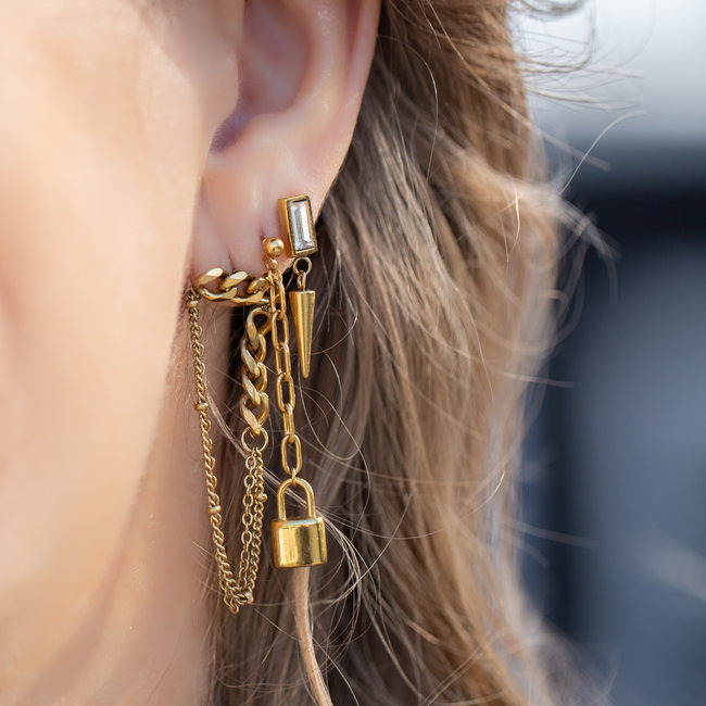 Day & Eve by Go Dutch Label Goud oorbellen schakels en steen