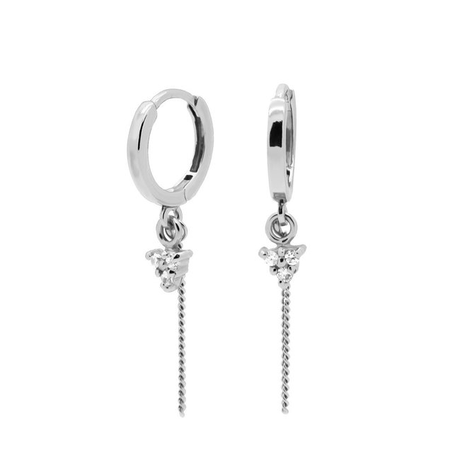 KARMA Zilver oorbellen triple zirconia of pointy oval