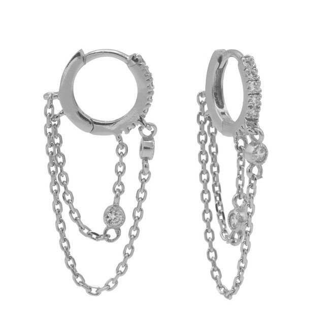 Echt zilver oorbellen zirconia en parel