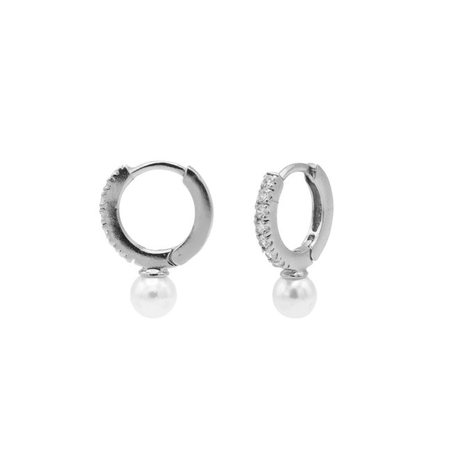 KARMA Echt zilver oorbellen zirconia en parel