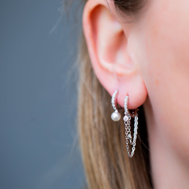 Echt zilver oorbellen zirconia en parel
